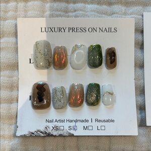 Luxury Press On Nails with Glitter and Green Accents